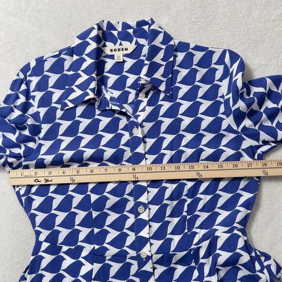 Boden Kate Midi Shirt Dress Womens Sz 4P Blue Birdie Long Sleeve Belted - Picture 10 of 13